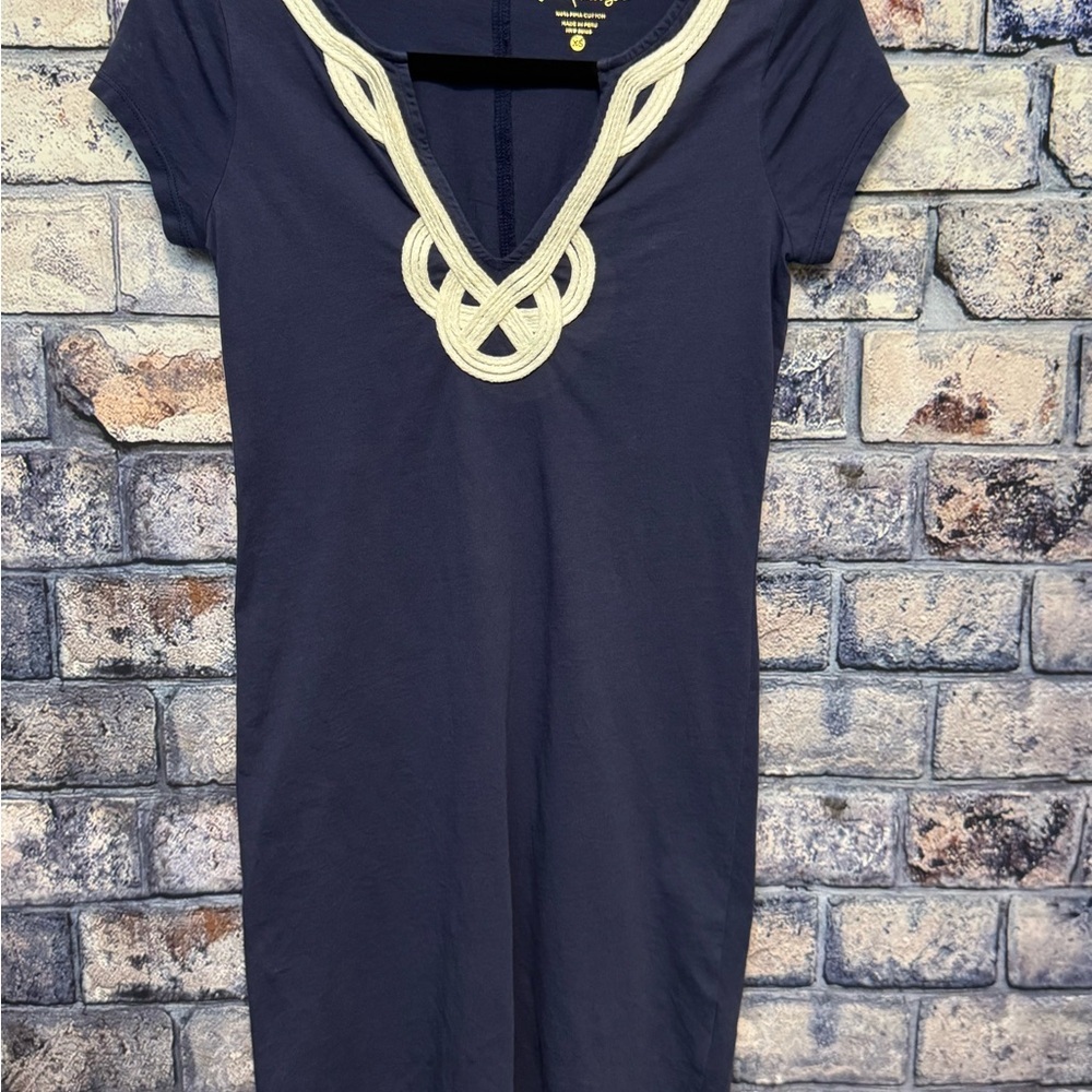 Lilly Pulitzer Navy Blue Dress with Cream Detailing sz XS